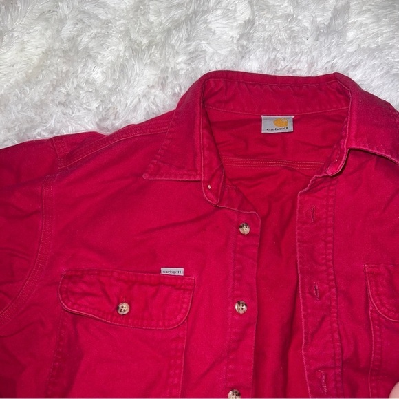 Carhartt Vintage Solid Red Long Sleeve Button Up Mens Thick Shirt size XL - Picture 1 of 4